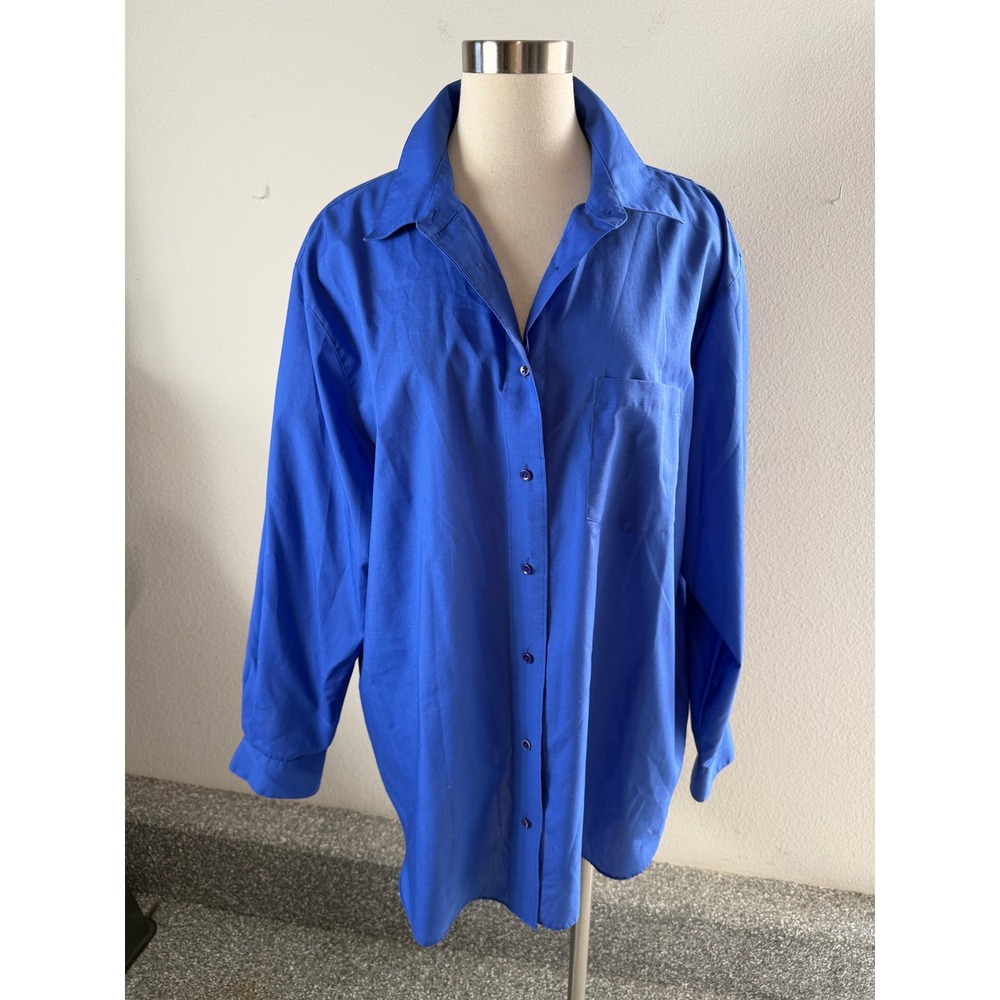 Foxcroft Womens Plus 20W Blue Wrinkle Free Button Up Shirt Long Sleeve Blouse